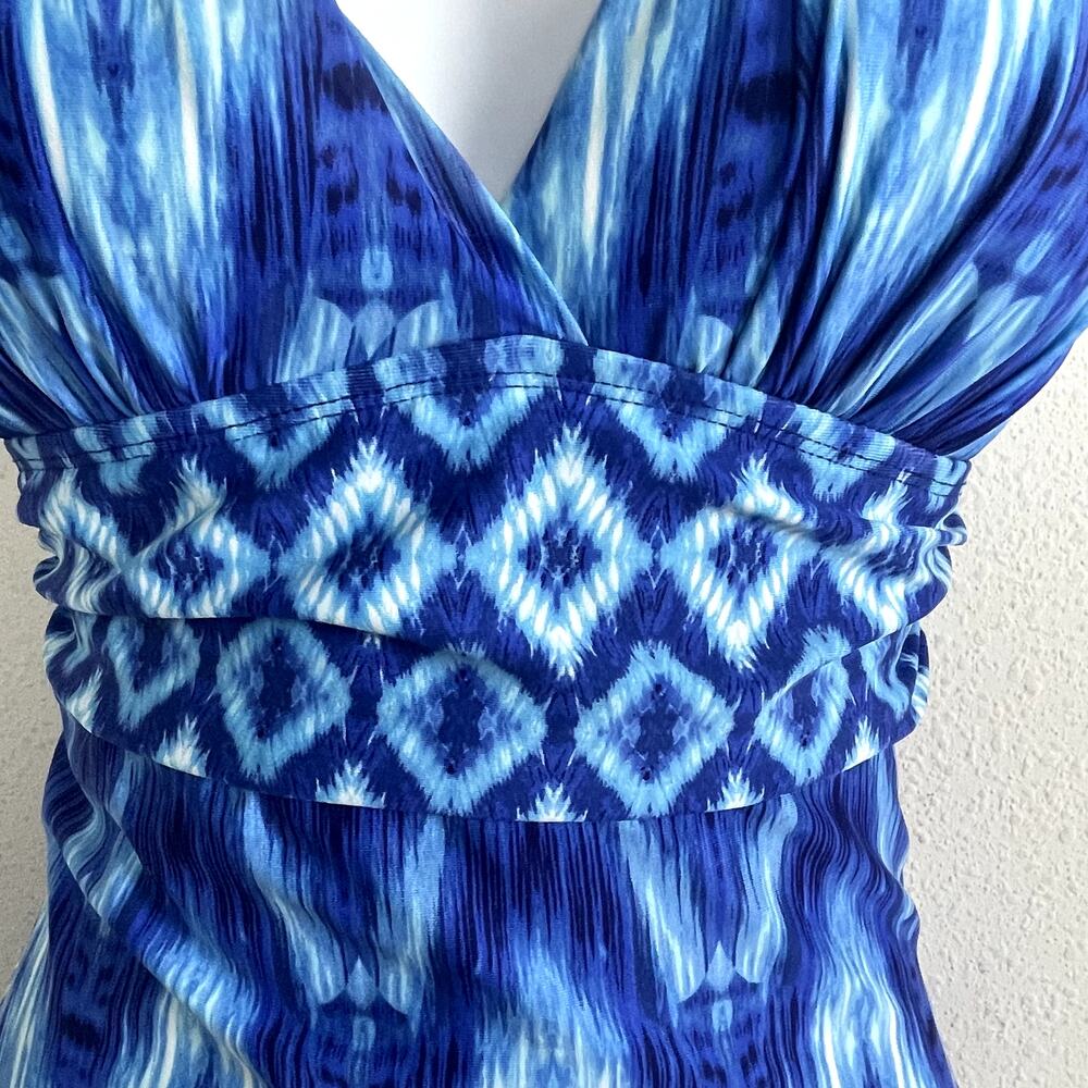 La Blanca Desert Mirage One Piece Swimsuit Size 6 – Blue‎ Batik Halter Geometric - Picture 6 of 11
